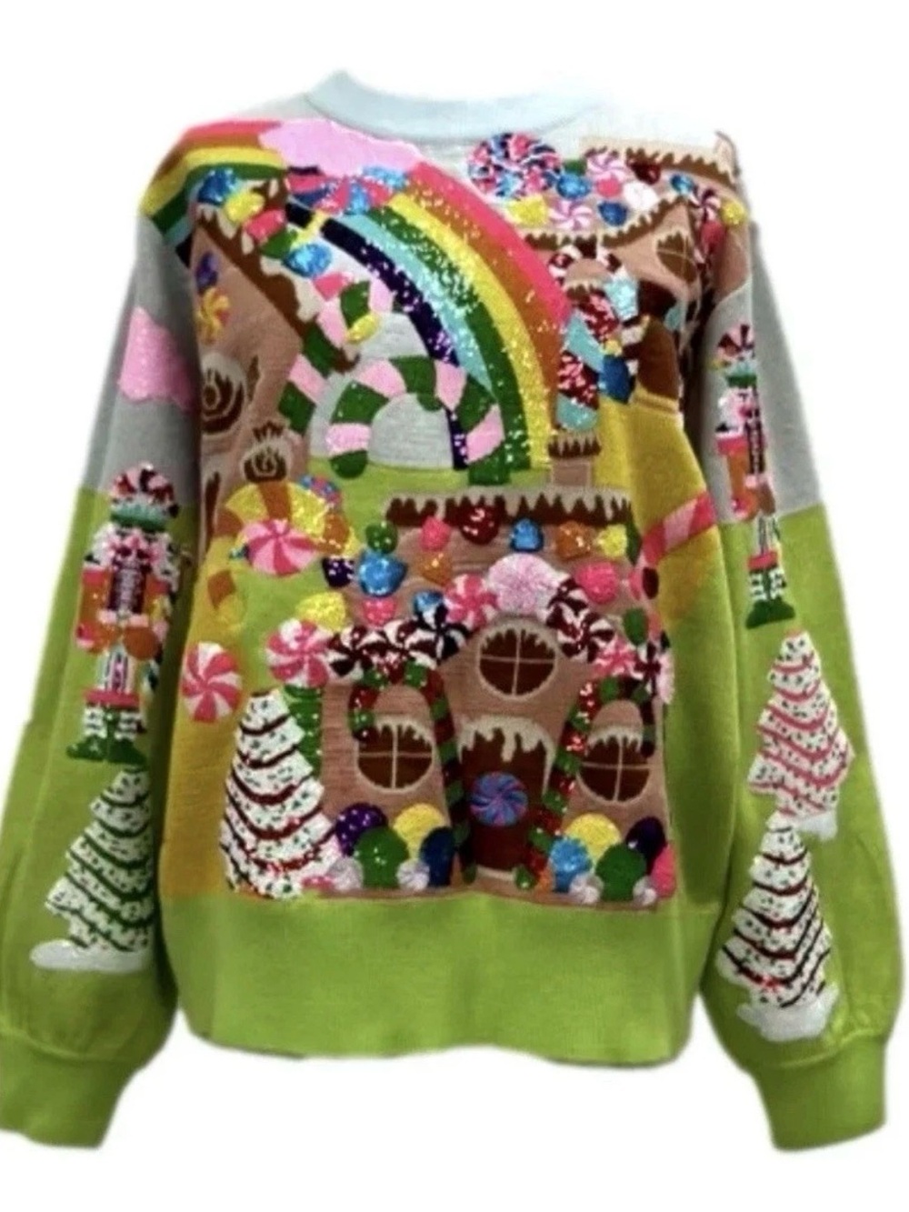 🌈🍬🍭NWT Queen Of Sparkles XS (Oversized) Candyland Sequined Knit Sweater